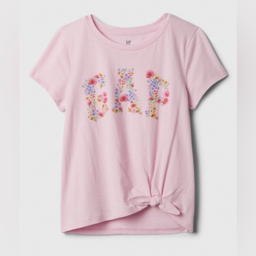NEW - Kids Gap Logo Knot-Tie T-Shirt. Color: Pink Floral. XXL (14-16)